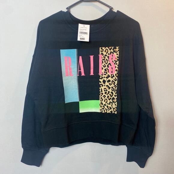 NWT Rails Alice Graphic Cotton Sweatshirt Long Sleeve Crewneck Pullover Black S - Picture 1 of 8
